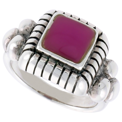 Picture of Sterling Silver Ring, w/ 8mm Square-shaped Purple Resin, 1/2 inch (13 mm) wide