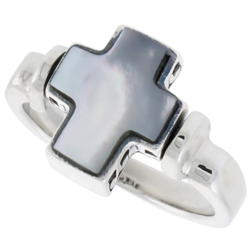 Picture of Sterling Silver Cross Ring w/ Mother of Pearl, 1/2 inch (12 mm) wide