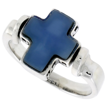 Picture of Sterling Silver Cross Ring w/ Blue Resin, 1/2 inch (12 mm) wide