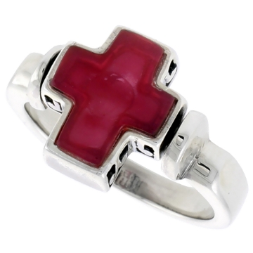 Picture of Sterling Silver Cross Ring w/ Red Resin, 1/2 inch (12 mm) wide