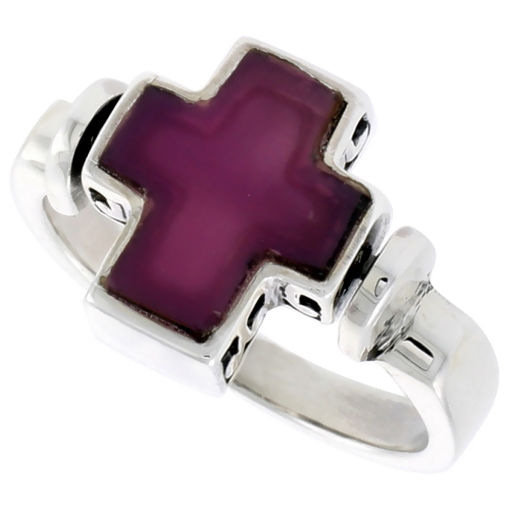 Picture of Sterling Silver Cross Ring w/ Purple Resin, 1/2 inch (12 mm) wide
