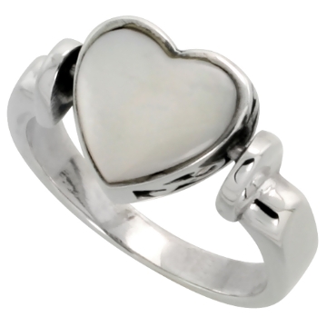 Picture of Sterling Silver Heart Ring w/ Mother of Pearl, 3/8 inch (10 mm) wide