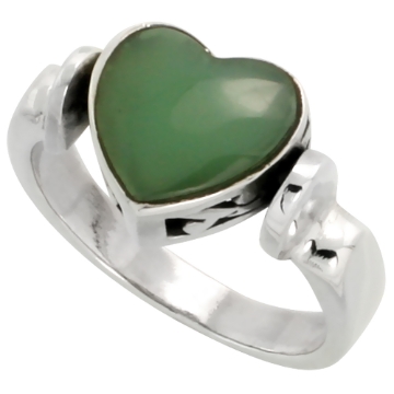 Picture of Sterling Silver Heart Ring w/ Green Resin, 3/8 inch (10 mm) wide