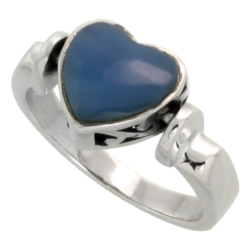 Picture of Sterling Silver Heart Ring w/ Blue Resin, 3/8 inch (10 mm) wide