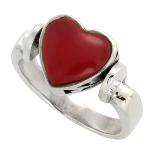 Picture of Sterling Silver Heart Ring w/ Red Resin, 3/8 inch (10 mm) wide
