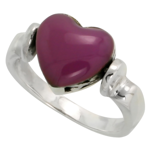 Picture of Sterling Silver Heart Ring w/ Purple Resin, 3/8 inch (10 mm) wide