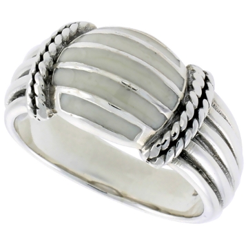 Picture of Sterling Silver Dome Ring, w/ Mother of Pearl, 3/8 inch (10 mm) wide