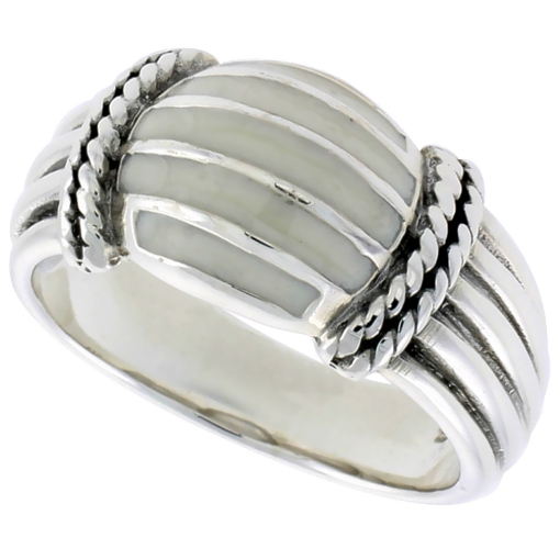 Picture of Sterling Silver Dome Ring, w/ Mother of Pearl, 3/8 inch (10 mm) wide