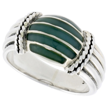 Picture of Sterling Silver Dome Ring, w/ Green Resin, 3/8 inch (10 mm) wide
