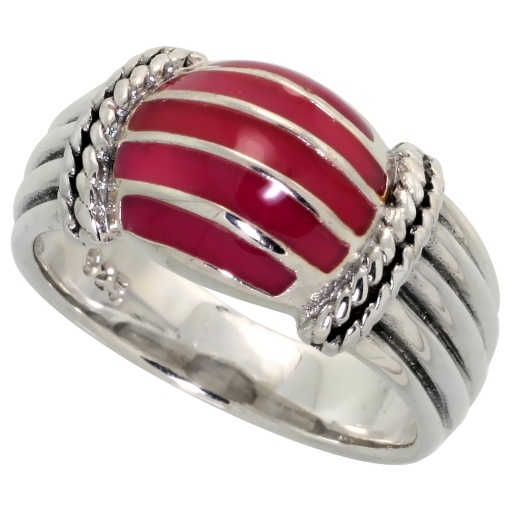 Picture of Sterling Silver Dome Ring, w/ Red Resin, 3/8 inch (10 mm) wide