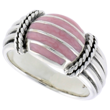 Picture of Sterling Silver Dome Ring, w/ Pink Mother of Pearl, 3/8 inch (10 mm) wide