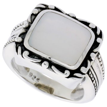 Picture of Sterling Silver Ring, w/ 12 x 9 mm Rectangular Mother of Pearl, 1/2 inch (14 mm) wide