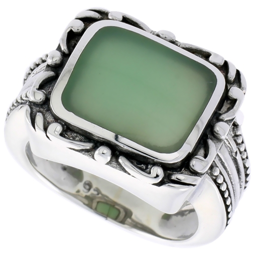 Picture of Sterling Silver Ring, w/ 12 x 9 mm Rectangular Green Resin, 1/2 inch (14 mm) wide