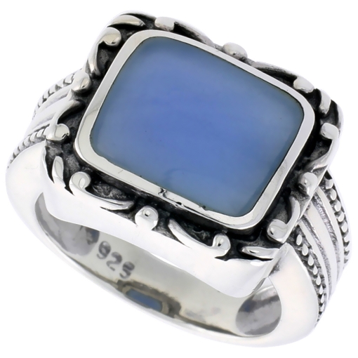 Picture of Sterling Silver Ring, w/ 12 x 9 mm Rectangular Blue Resin, 1/2 inch (14 mm) wide