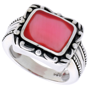 Picture of Sterling Silver Ring, w/ 12 x 9 mm Rectangular Red Resin, 1/2 inch (14 mm) wide