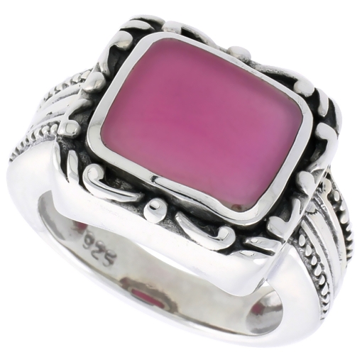 Picture of Sterling Silver Ring, w/ 12 x 9 mm Rectangular Purple Resin, 1/2 inch (14 mm) wide