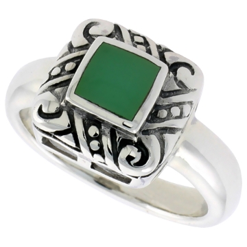 Picture of Sterling Silver Ring, w/ 6mm Square-shaped Green Resin, 1/2 inch (11 mm) wide