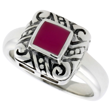 Picture of Sterling Silver Ring, w/ 6mm Square-shaped Purple Resin, 1/2 inch (11 mm) wide