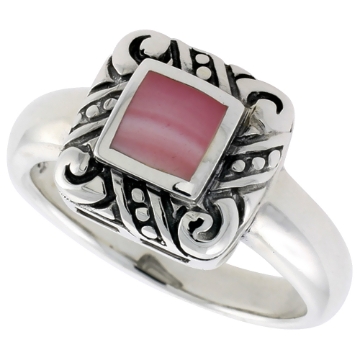 Picture of Sterling Silver Ring, w/ 6mm Square-shaped Pink Mother of Pearl, 1/2 inch (11 mm) wide