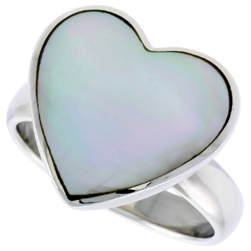 Picture of Sterling Silver Heart Ring w/ Mother of Pearl, 5/8 inch (15 mm) wide
