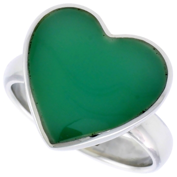 Picture of Sterling Silver Heart Ring w/ Green Resin, 5/8 inch (15 mm) wide