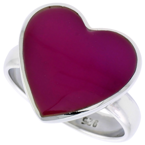 Picture of Sterling Silver Heart Ring w/ Purple Resin, 5/8 inch (15 mm) wide