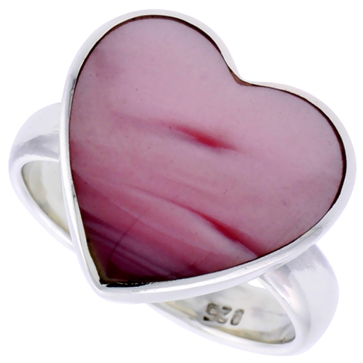 Picture of Sterling Silver Heart Ring w/ Pink Mother of Pearl, 5/8 inch (15 mm) wide