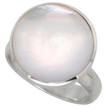 Picture of Sterling Silver Ring, w/ 16mm Round-shaped Mother of Pearl, 5/8 inch (16 mm) wide