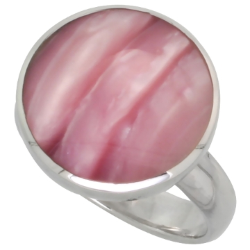 Picture of Sterling Silver Ring, w/ 16mm Round-shaped Pink Mother of Pearl, 5/8 inch (16 mm) wide