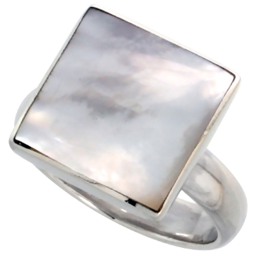 Picture of Sterling Silver Ring, w/ 13mm Square-shaped Mother of Pearl, 1/2 inch (13 mm) wide