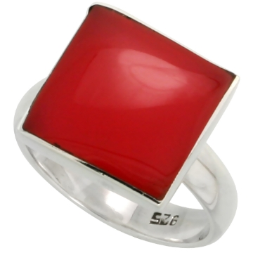 Picture of Sterling Silver Ring, w/ 13mm Square-shaped Red Resin, 1/2 inch (13 mm) wide