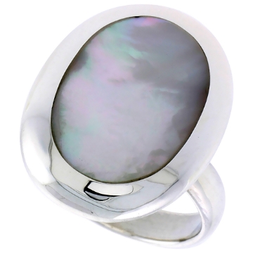 Picture of Sterling Silver Ring, w/ 17 x 13 mm Oval-shaped Mother of Pearl, 7/8 inch (22 mm) wide