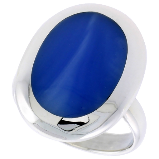 Picture of Sterling Silver Ring, w/ 17 x 13 mm Oval-shaped Blue Resin, 7/8 inch (22 mm) wide