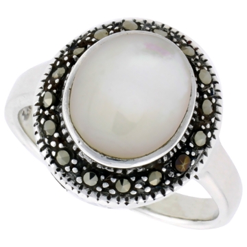 Picture of Sterling Silver Ring, w/ 10mm Round-shaped Mother of Pearl, 5/8 inch (15 mm) wide