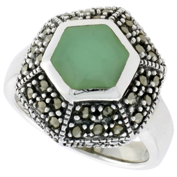Picture of Sterling Silver Marcasite Ring for Women Hexagon Asorted Colors Oxidized Antiqued 3/4 inch