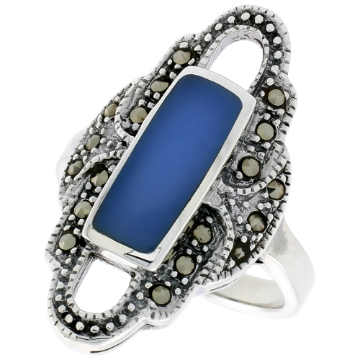 Picture of Sterling Silver Marcasite Ring for Women 14x6 mm Rectangular Asorted Colors Antiqued 1 1/8 inch
