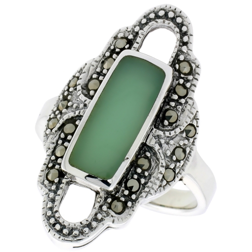Picture of Sterling Silver Ring, w/ 14 x 6 mm Rectangular Green Resin, 1 1/8 inch (29 mm) wide