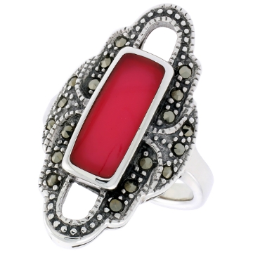 Picture of Sterling Silver Ring, w/ 14 x 6 mm Rectangular Red Resin, 1 1/8 inch (29 mm) wide