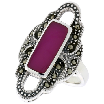 Picture of Sterling Silver Ring, w/ 14 x 6 mm Rectangular Purple Resin, 1 1/8 inch (29 mm) wide