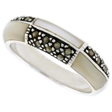 Picture of Sterling Silver Marcasite Ring for Women Domed Asorted Colors Oxidized Antiqued 1/4 inch