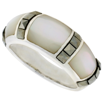 Picture of Sterling Silver Dome Ring w/ Mother of Pearl, 5/16 inch (9 mm) wide