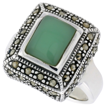 Picture of Sterling Silver Marcasite Ring for Women 10x8 mm Rectangular Asorted Colors Antiqued 3/4 inch