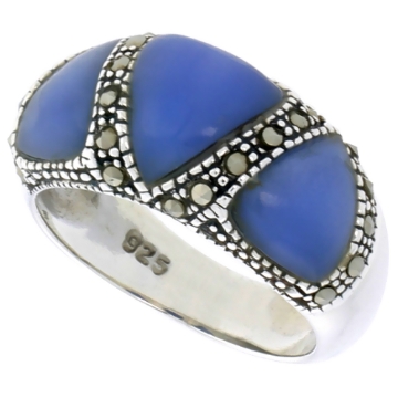 Picture of Sterling Silver Ring, w/ 3 Triangular Blue Resin, 3/8 inch (10 mm) wide