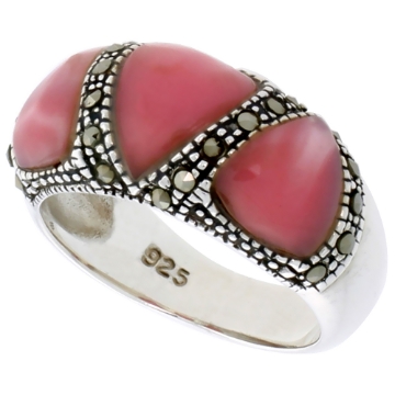 Picture of Sterling Silver Ring, w/ 3 Triangular Pink Mother of Pearls, 3/8 inch (10 mm) wide