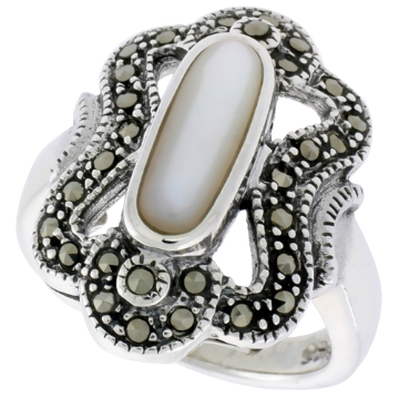 Picture of Sterling Silver Ring, w/ 12 x 5 Oval-shaped Mother of Pearl, 7/8 inch (23 mm) wide