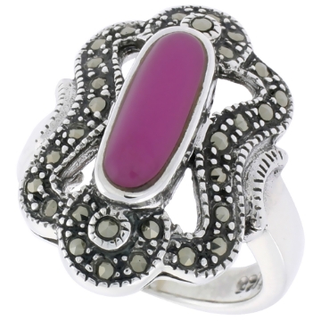 Picture of Sterling Silver Ring, w/ 12 x 5 Oval-shaped Purple Resin, 7/8 inch (23 mm) wide