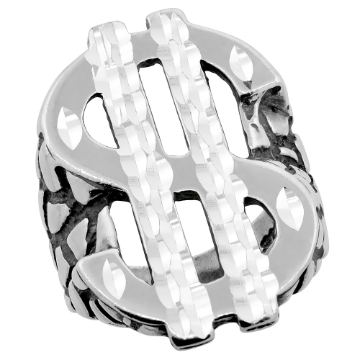 Picture of Oxidized Large Sterling Silver Dollar Sign Ring for Men Nugget textures 8 - 13