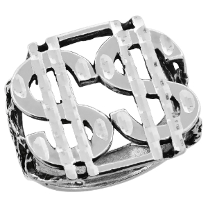 Picture of Sterling Silver Double Dollar Sign Ring for Men Oxidized 15/16 inch wide sizes 8 - 13