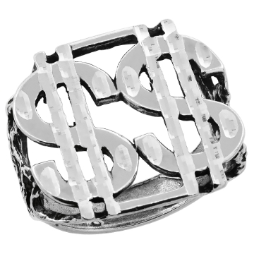 Picture of Sterling Silver Double Dollar Sign Ring for Men Oxidized 15/16 inch wide sizes 8 - 13