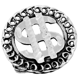 Picture of Sterling Silver Dollar Sign Ring for Men Circles Border Oxidized 1 1/16 inch wide sizes 8 - 13